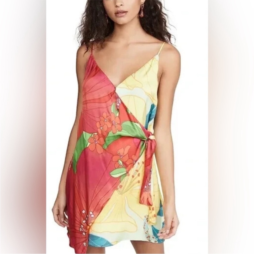 Farm Rio Floral Satin Pietra Wrap Mini Dress